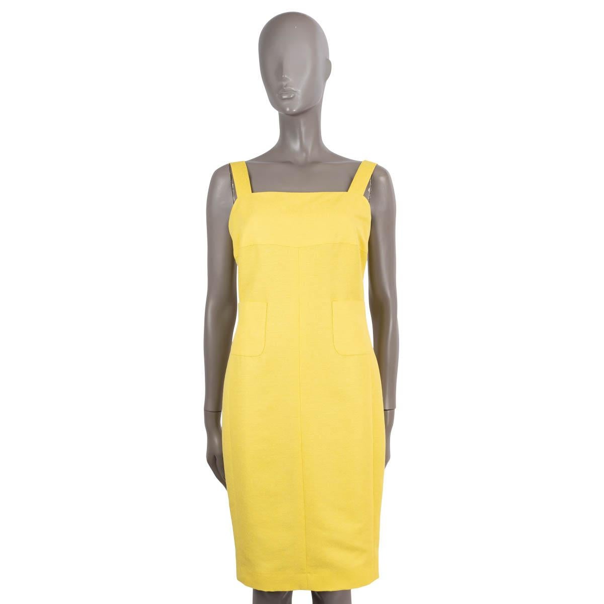 Yellow CHANEL yellow silk 2012 12C ANTIBES PATCH POCKETS LUREX CREPE Dress 40 M For Sale