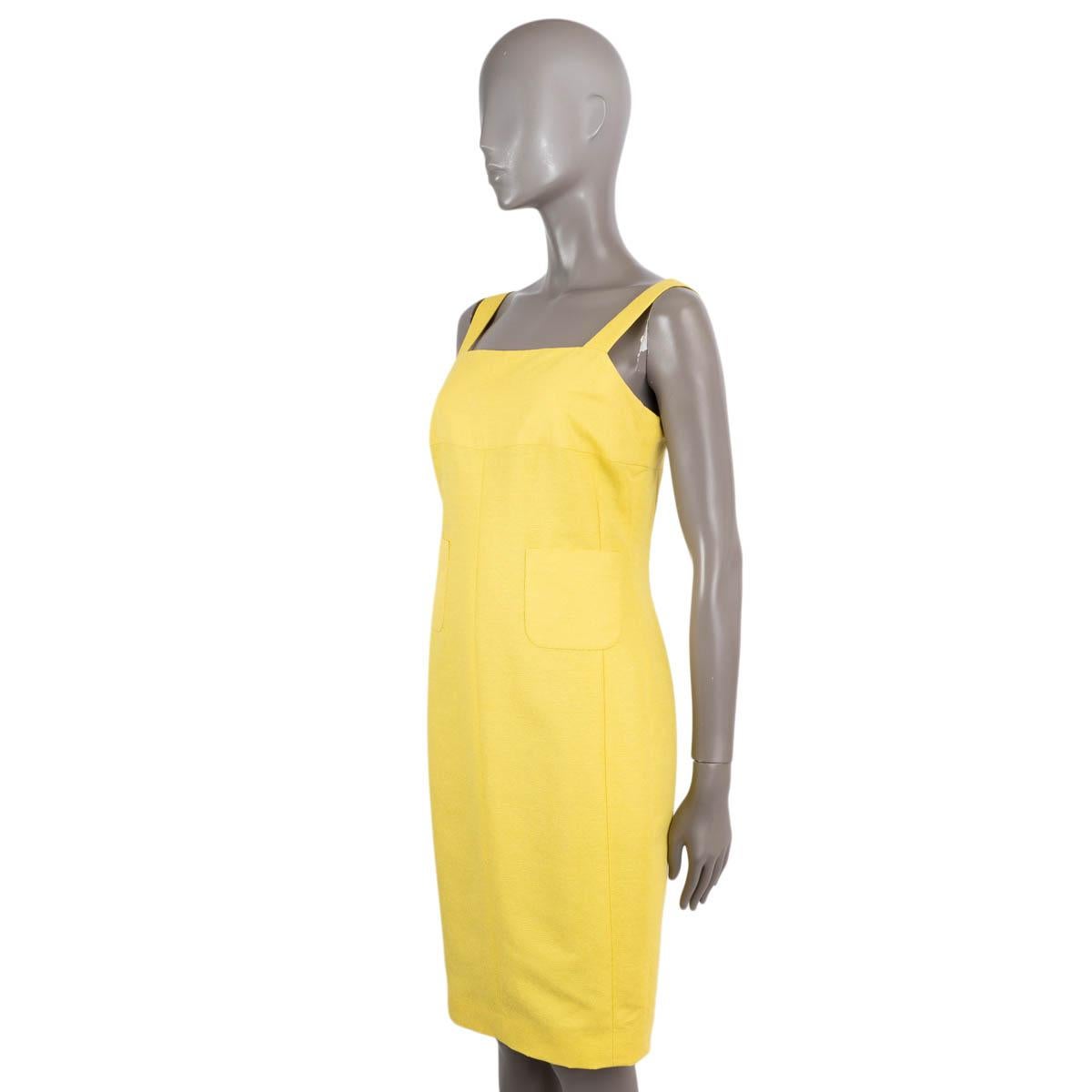 Women's CHANEL yellow silk 2012 12C ANTIBES PATCH POCKETS LUREX CREPE Dress 40 M For Sale