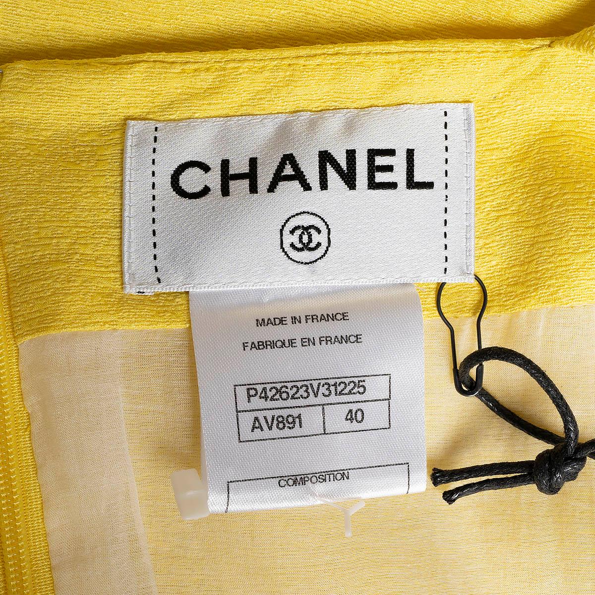 CHANEL yellow silk 2012 12C ANTIBES PATCH POCKETS LUREX CREPE Dress 40 M For Sale 5