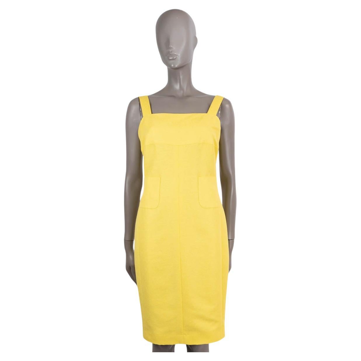 CHANEL yellow silk 2012 12C ANTIBES PATCH POCKETS LUREX CREPE Dress 40 M For Sale