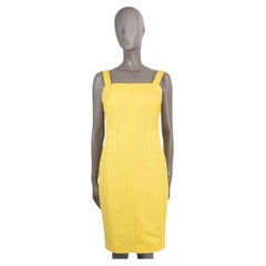 CHANEL yellow silk 2012 12C ANTIBES PATCH POCKETS LUREX CREPE Dress 40 M