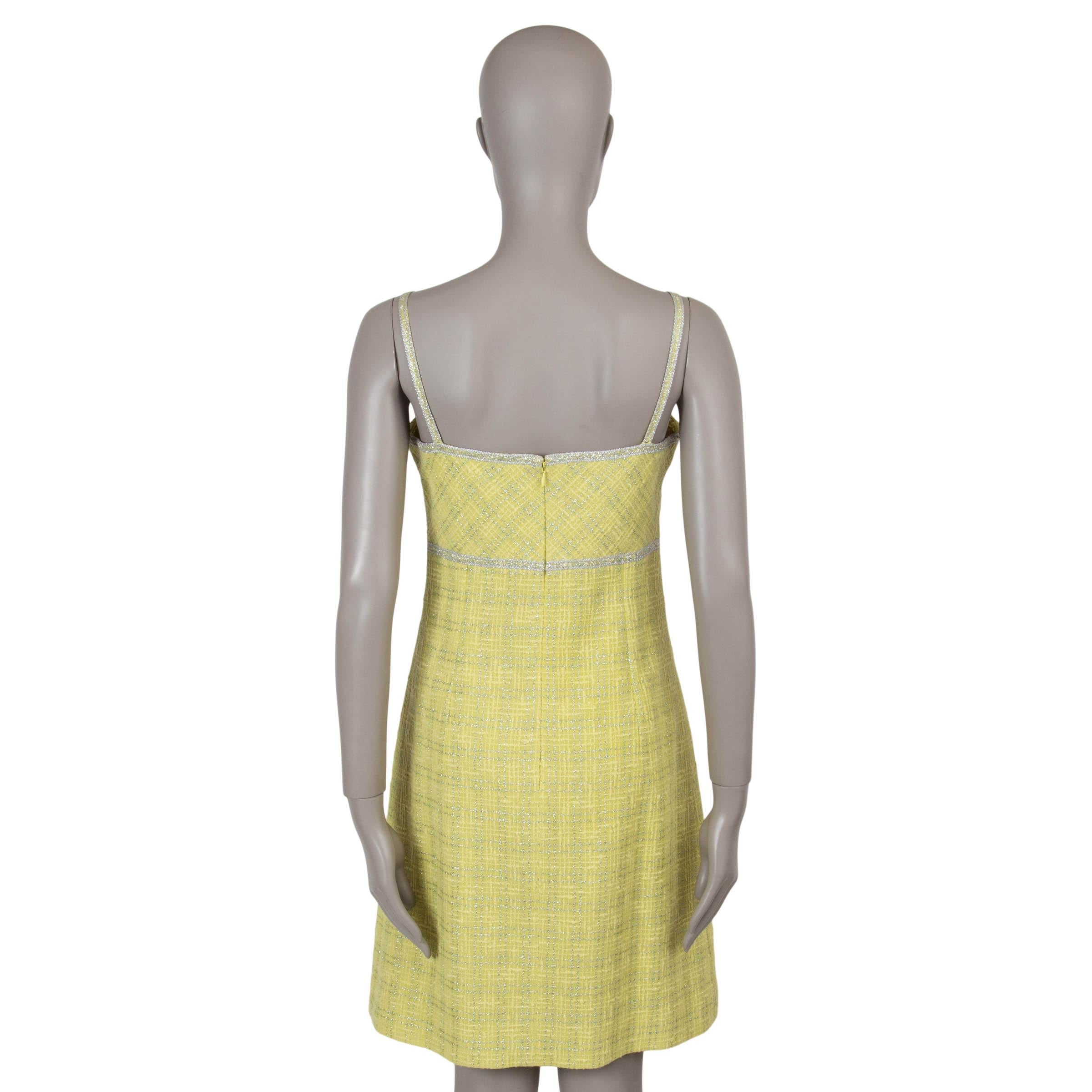 Beige CHANEL yellow & silver wool & cotton 97P LUREX TWEED Dress 40 S For Sale