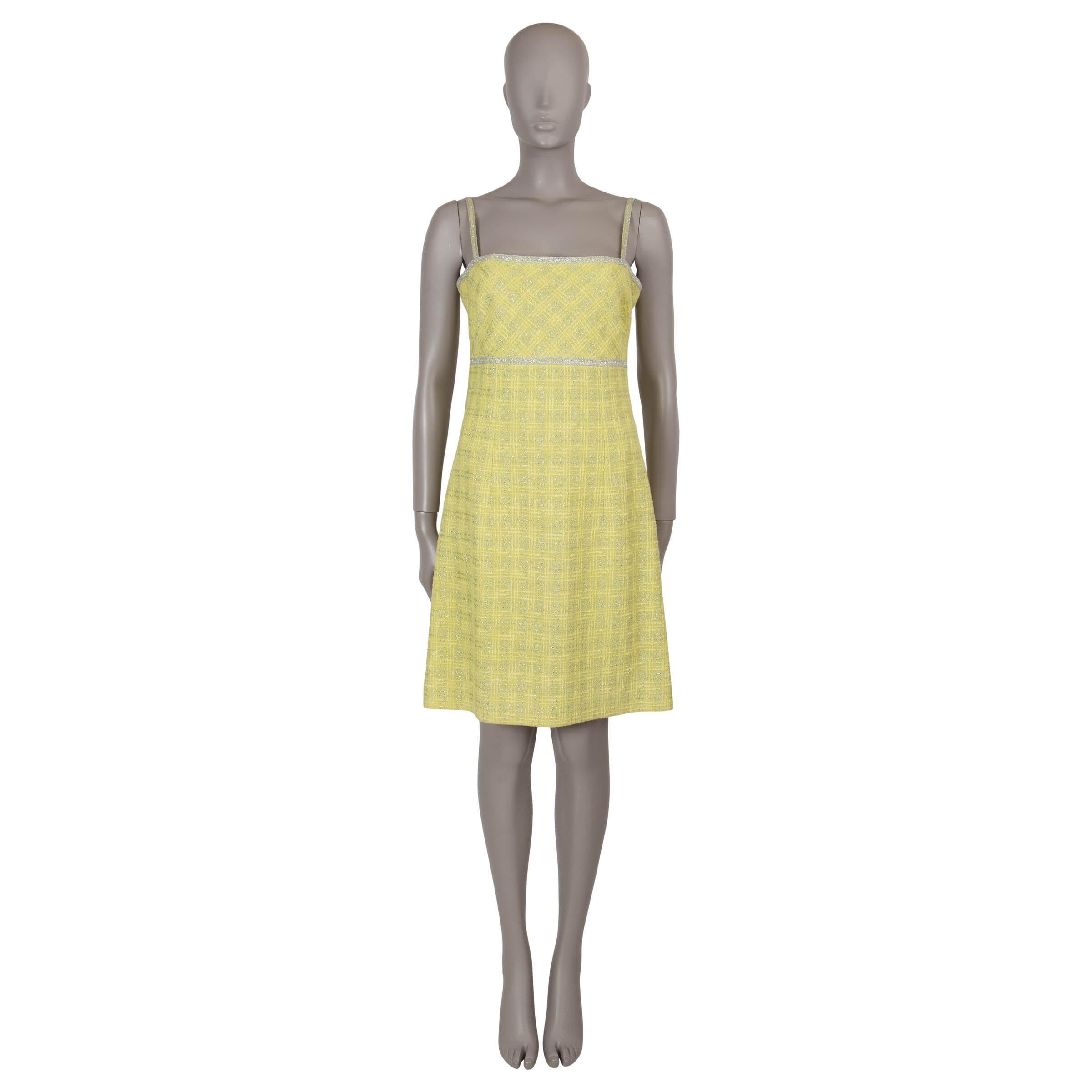 Women's CHANEL yellow & silver wool & cotton 97P LUREX TWEED Dress 40 S For Sale
