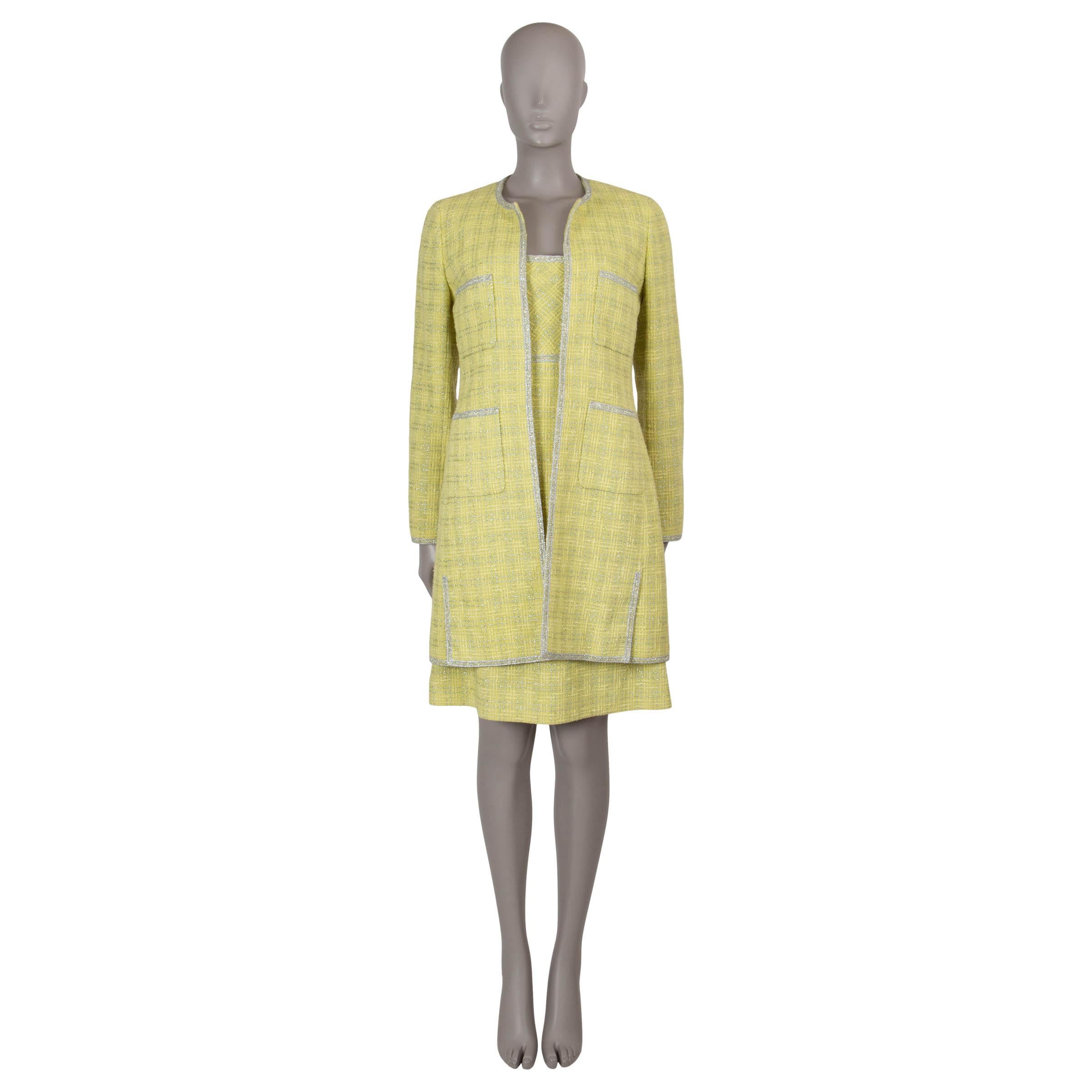 CHANEL yellow & silver wool & cotton 97P LUREX TWEED Dress 40 S For Sale 3