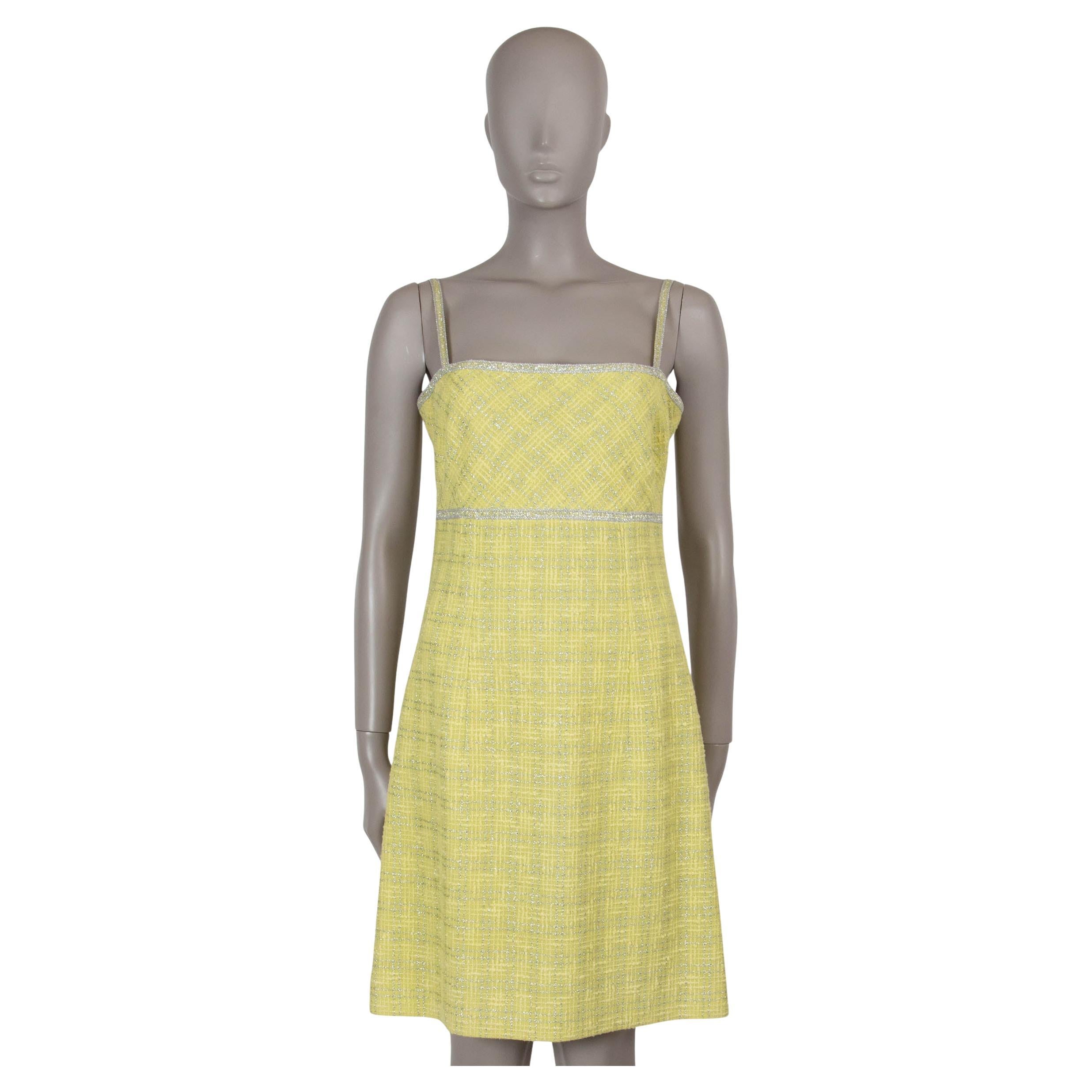 CHANEL yellow & silver wool & cotton 97P LUREX TWEED Dress 40 S For Sale