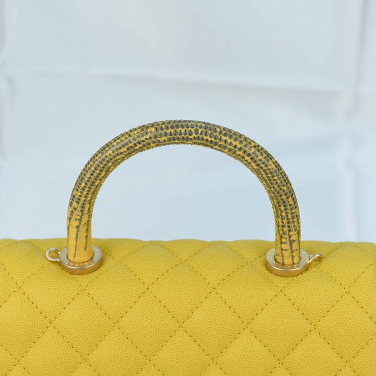 Chanel Yellow Small Canary Caviar Quilted COCO Flap Bag with Lizard Top  Handle For Sale at 1stDibs