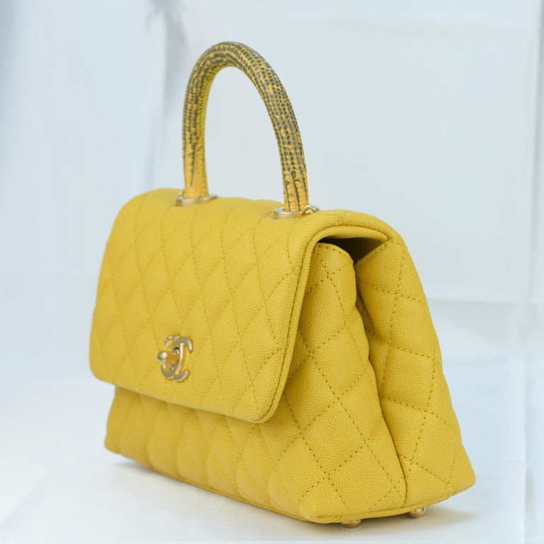 💛BNIB💖Chanel Coco Handle Mini Caviar Yellow Ghw Summer