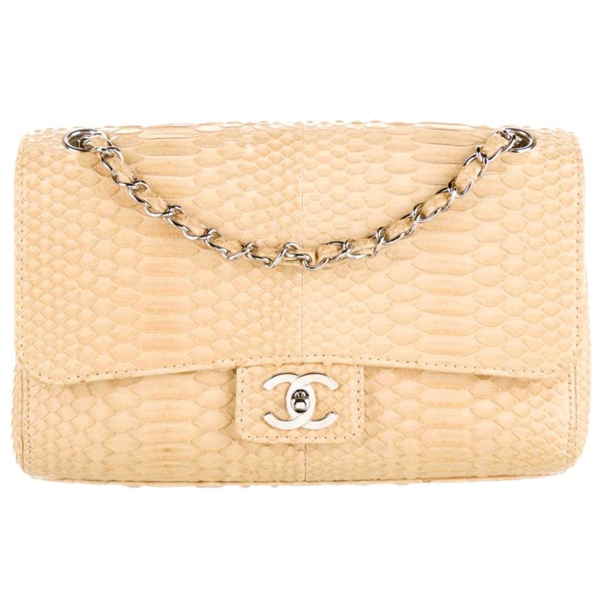 Chanel Yellow Snakeskin Exotic Silver Leather Medium Evening Shoulder Flap Bag
