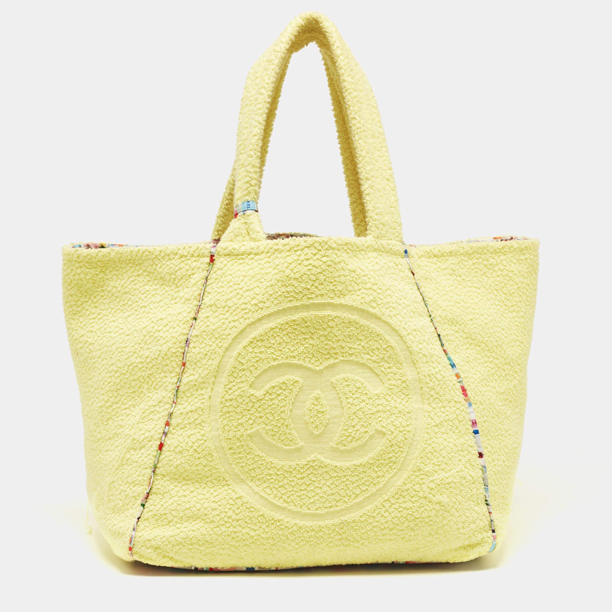 Women's Chanel Yellow Terry Cloth CC Beach Tote w/Towel Set