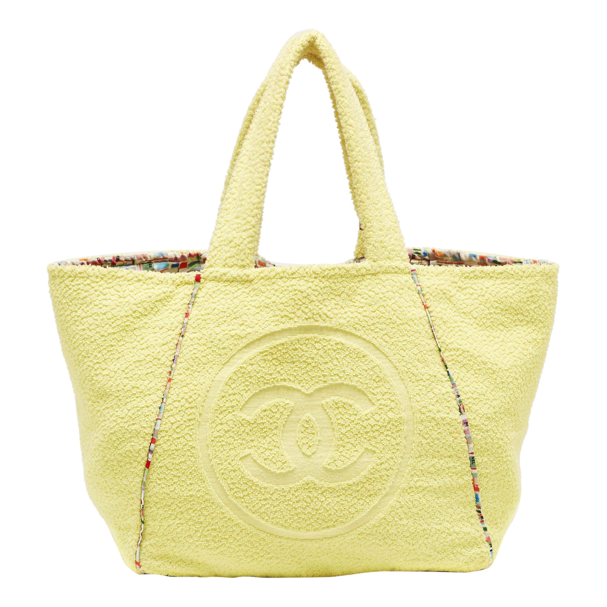 Chanel Yellow Terry Cloth CC Beach Tote w/Towel Set
