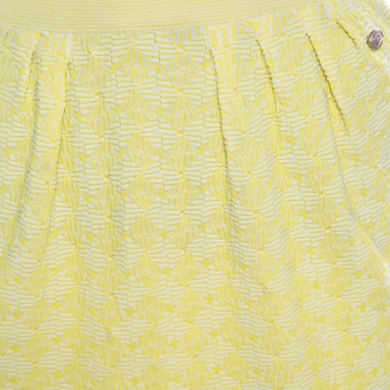 Women's Chanel Yellow Textured Cotton Jacquard Knit Mini Skirt S