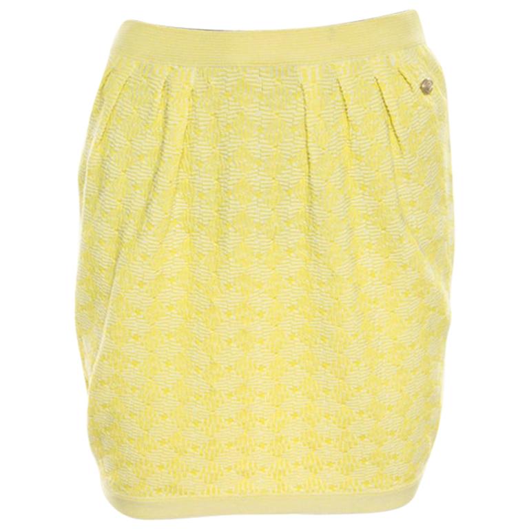Chanel Yellow Textured Cotton Jacquard Knit Mini Skirt S