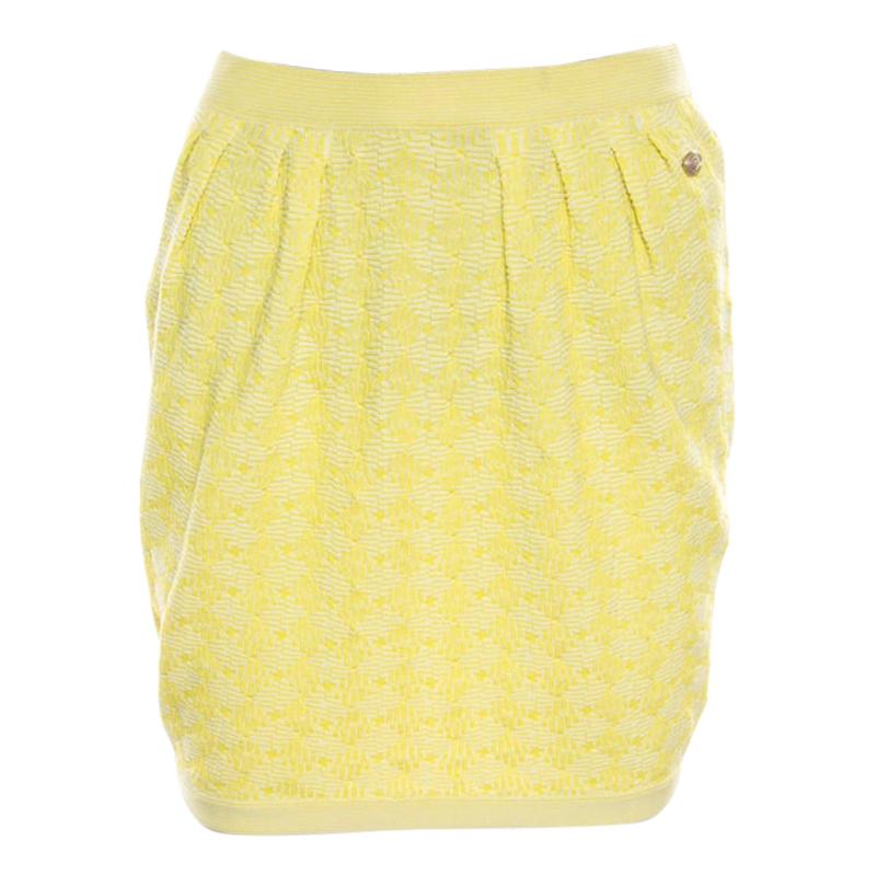 Chanel Yellow Textured Cotton Jacquard Knit Mini Skirt S