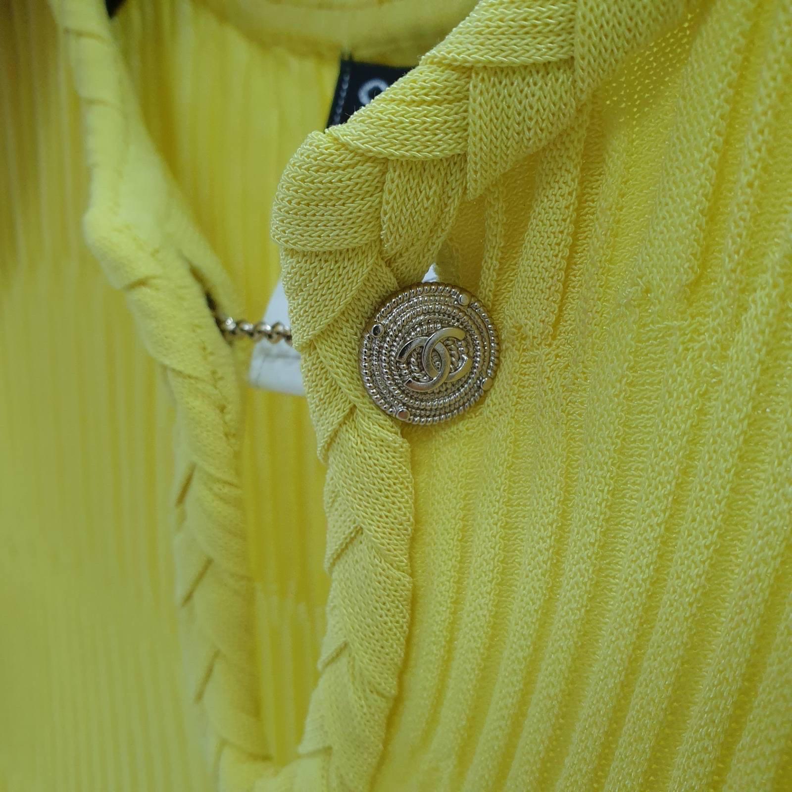 CHANEL Yellow Textured Cotton Jacquard Knit Sleeveless Dress For Sale 1