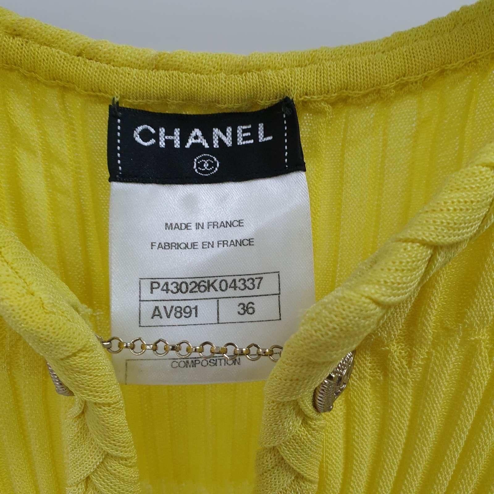 CHANEL Yellow Textured Cotton Jacquard Knit Sleeveless Dress For Sale 2
