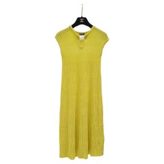 CHANEL Yellow Textured Cotton Jacquard Knit Sleeveless Dress
