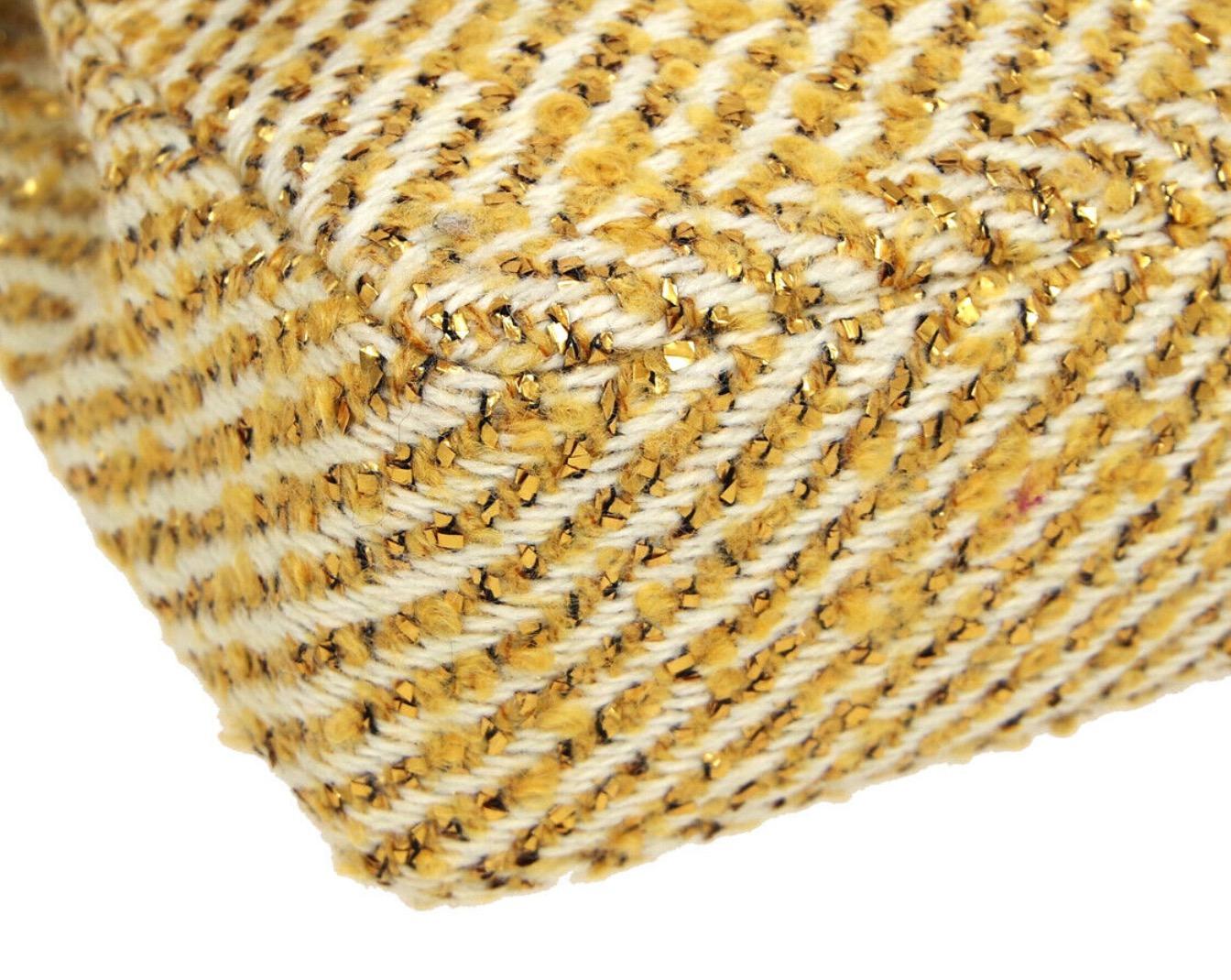 Beige Chanel Yellow Tweed Gold Medium Evening Shoulder Flap Bag in Box
