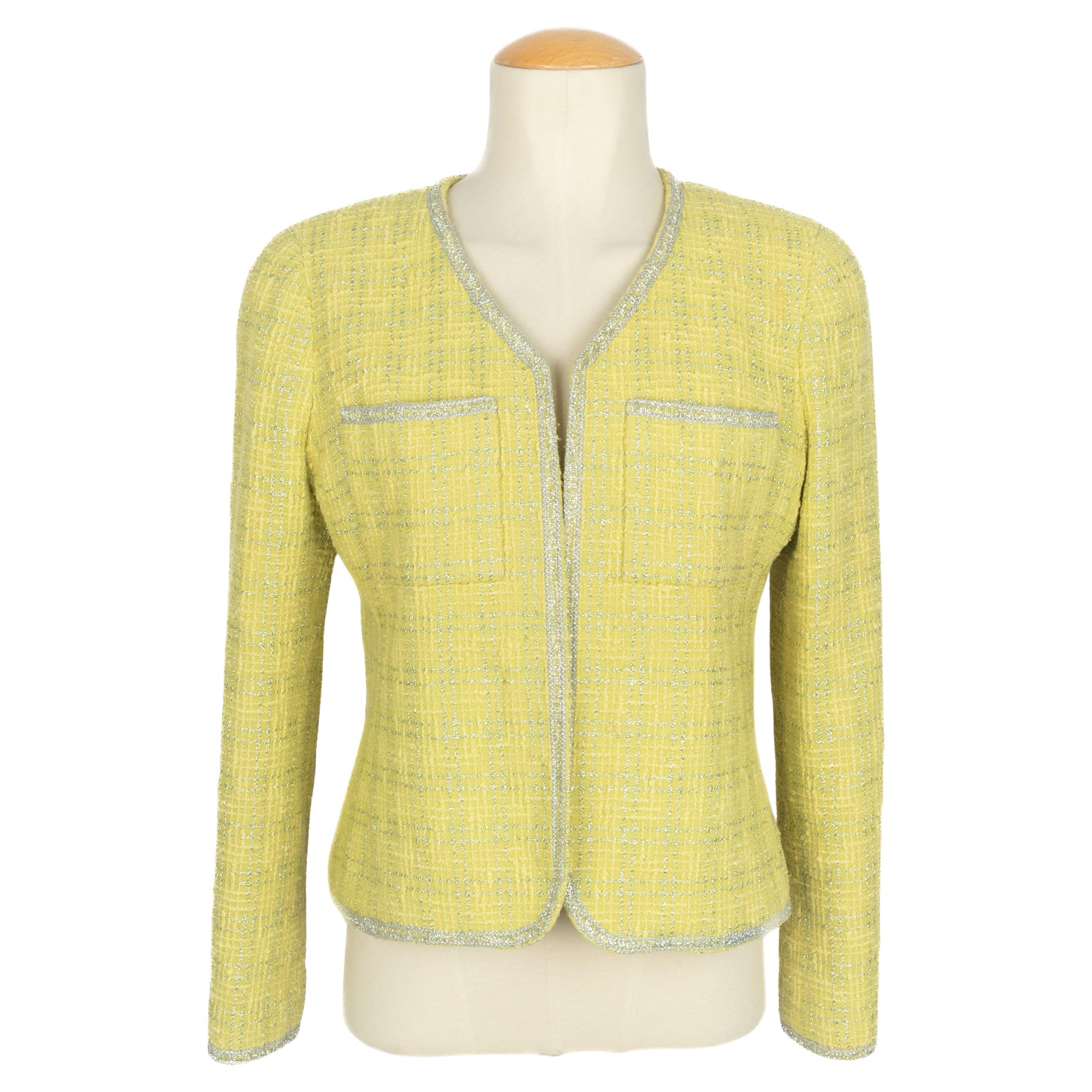 Chanel yellow tweed jacket For Sale