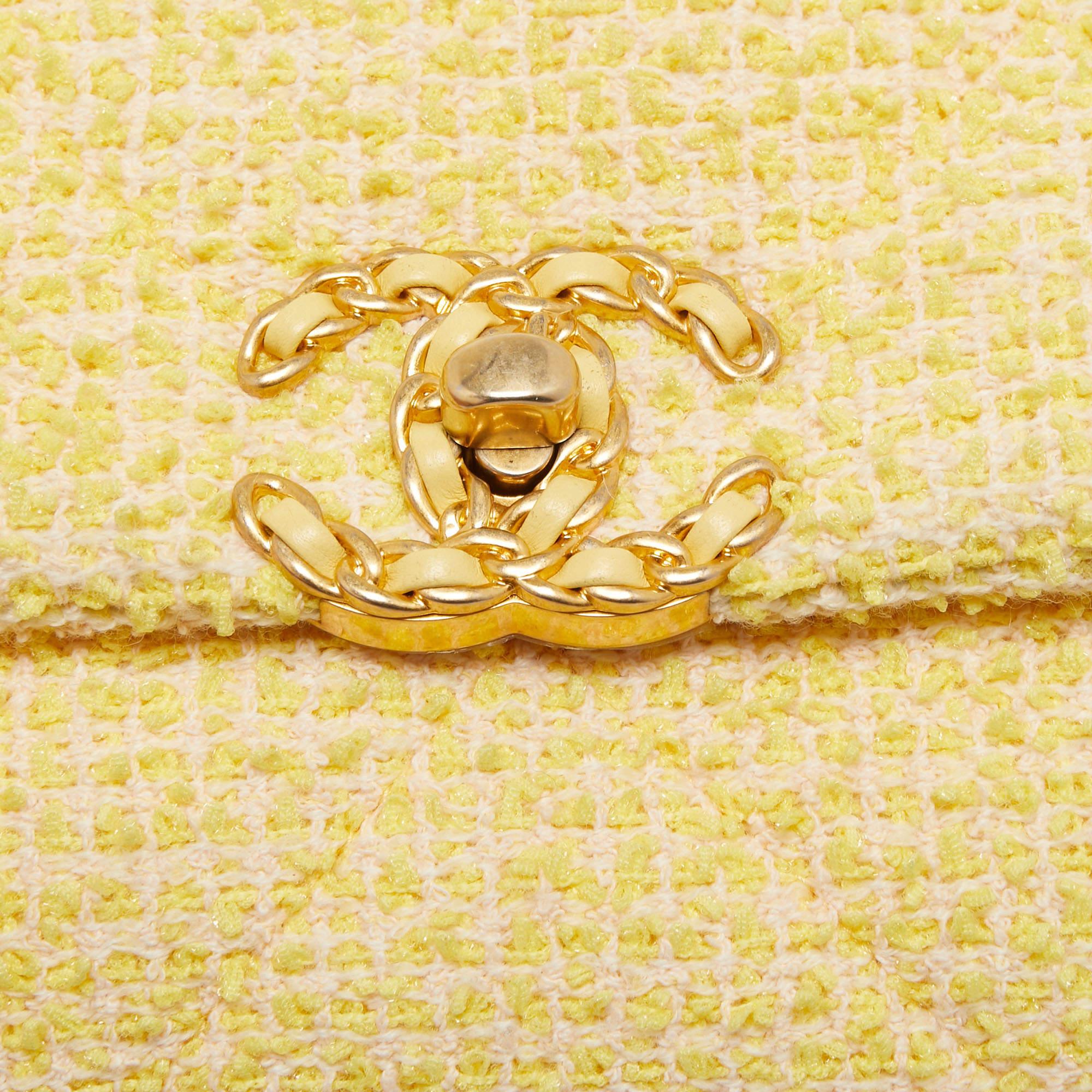 Chanel Yellow Tweed Medium 19 Flap Bag 7