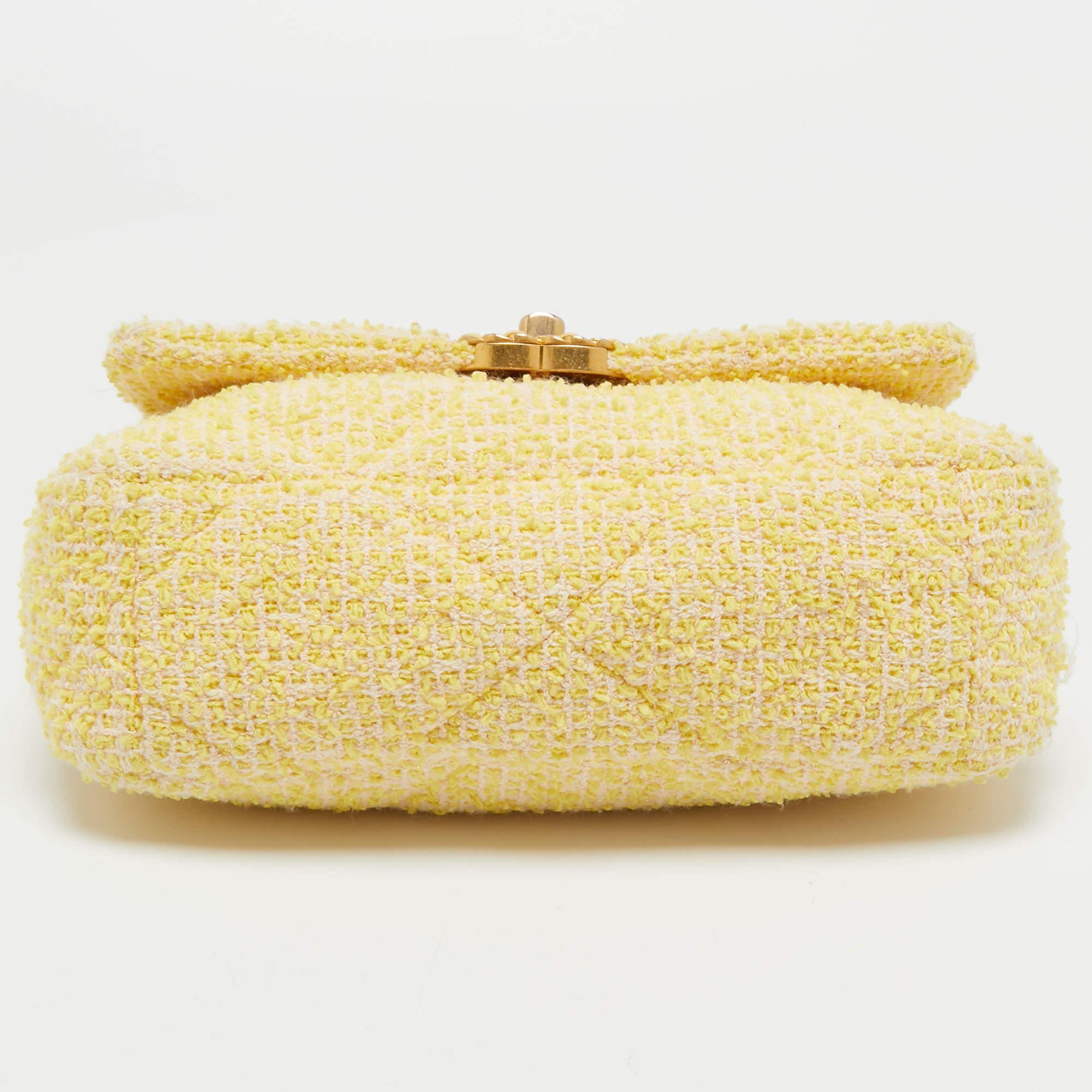 Women's Chanel Yellow Tweed Medium 19 Flap Bag