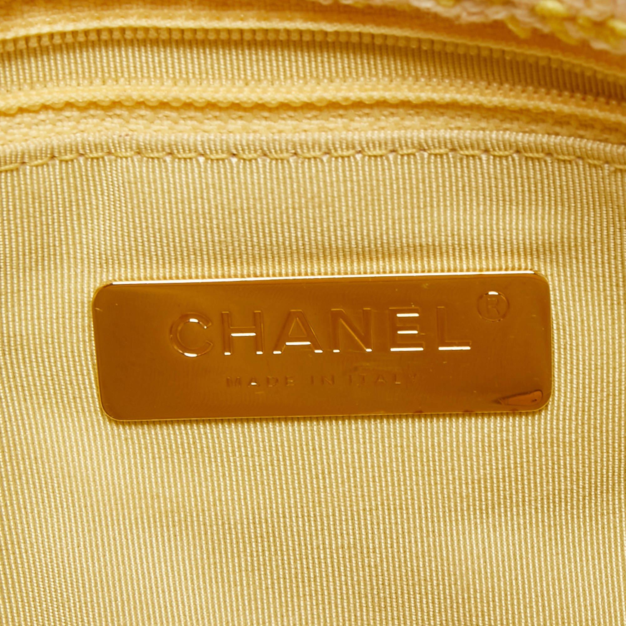 Chanel Yellow Tweed Medium 19 Flap Bag 4