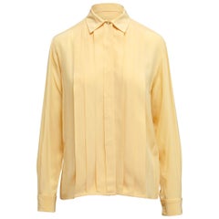 Chanel Yellow Vintage Pleated Silk Blouse