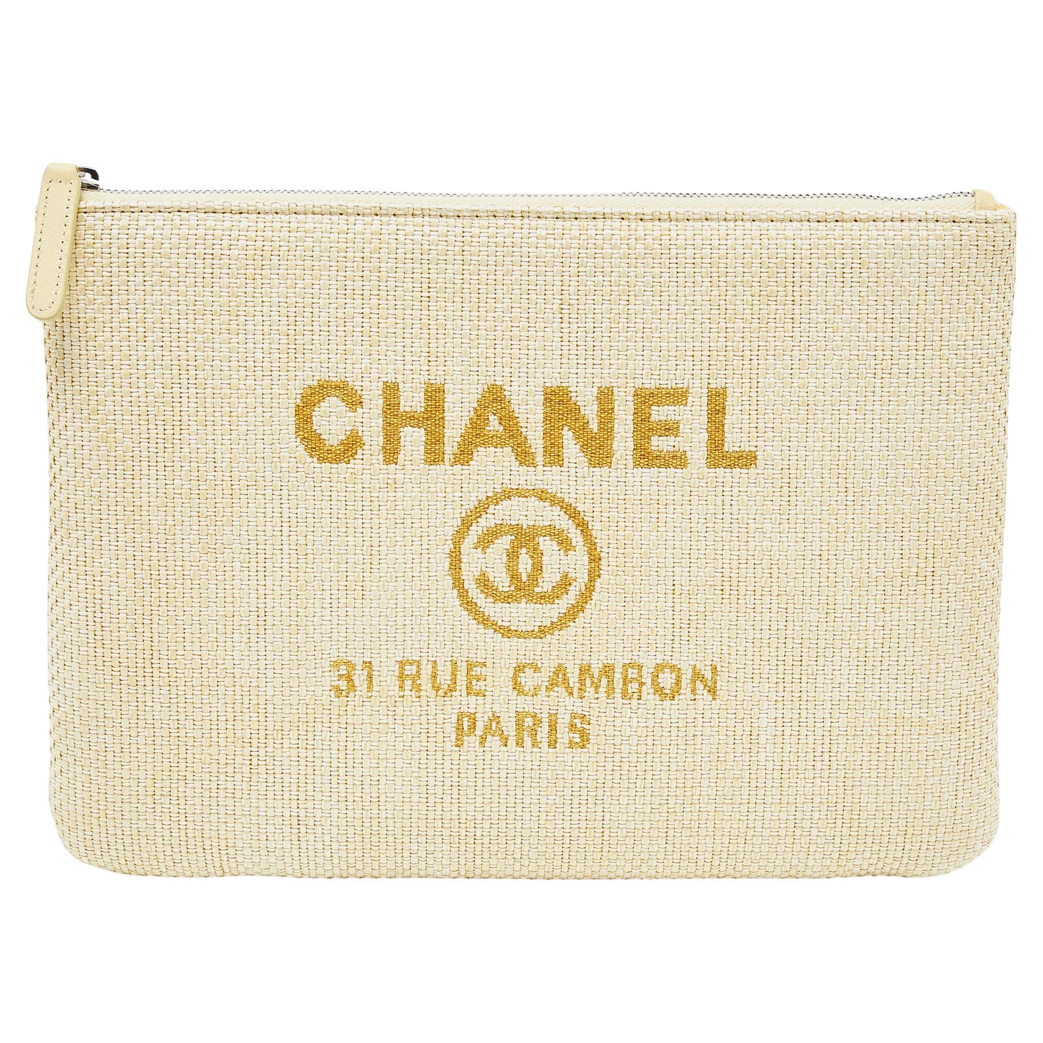 Chanel Yellow Woven Raffia Deauville O Case