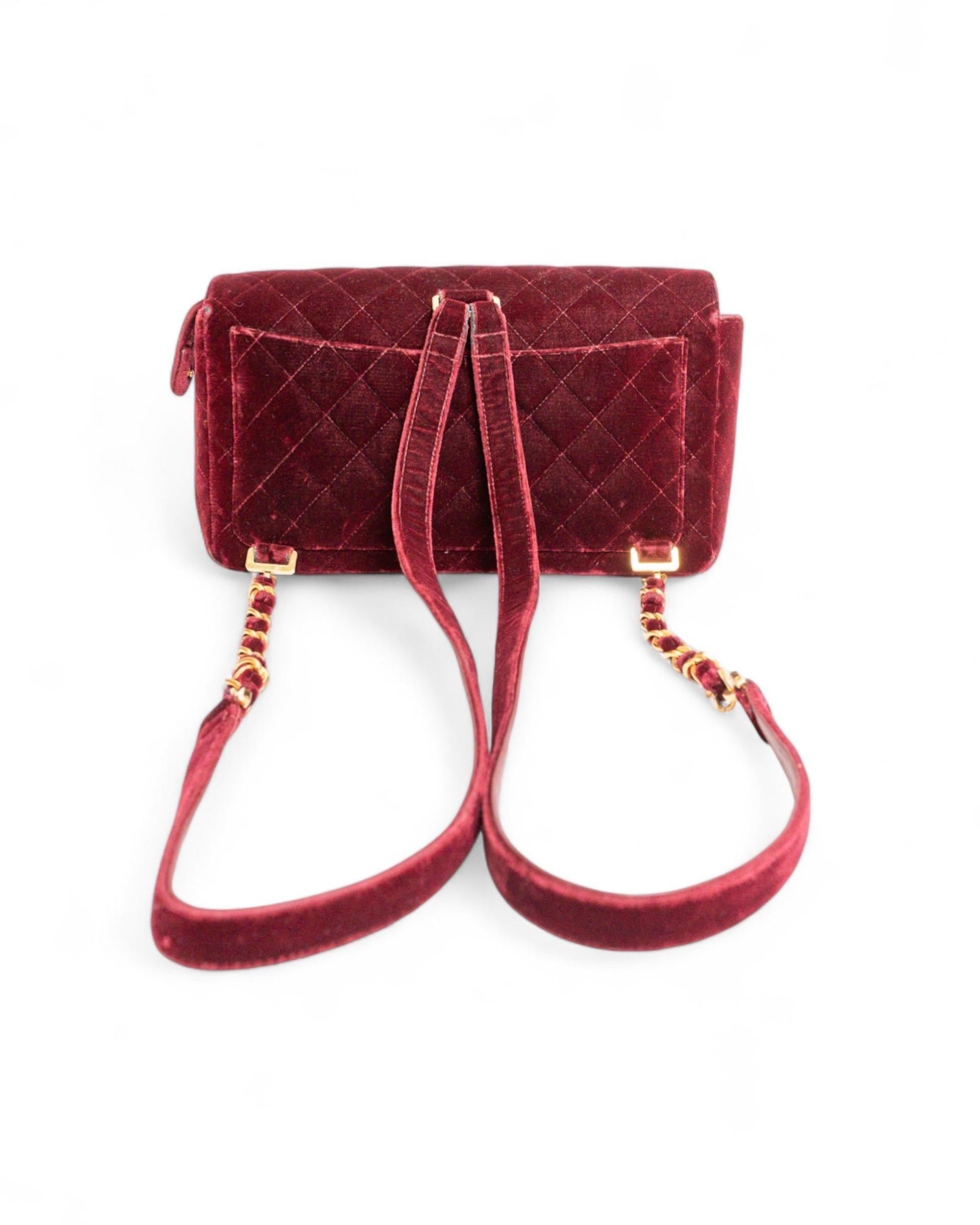 Brown Chanel Zaino Vintage Velluto Bordeaux For Sale