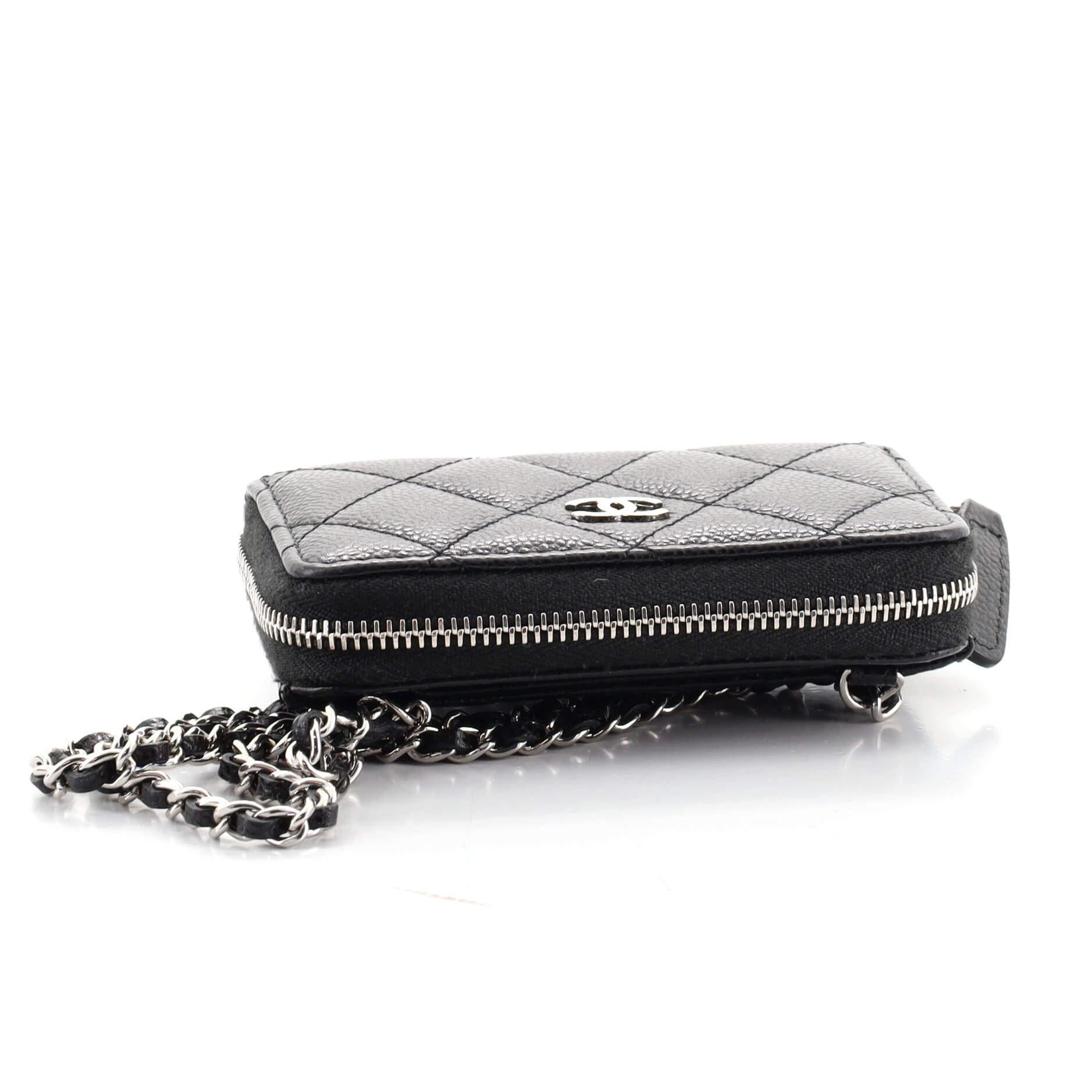 Women's or Men's Chanel Zip Around Card Holder on Chain Quilted Caviar Mini