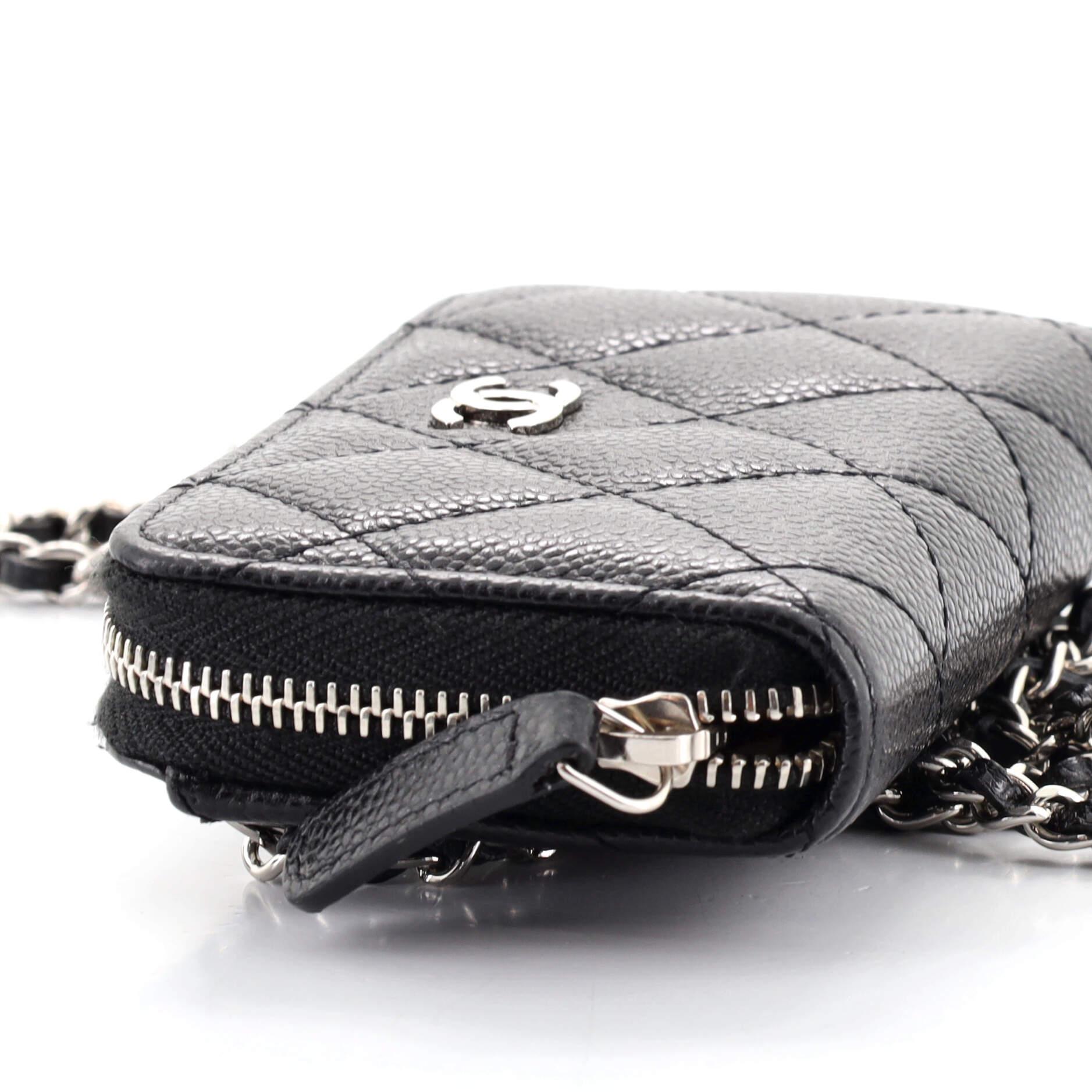 Chanel Zip Around Card Holder on Chain Quilted Caviar Mini 1