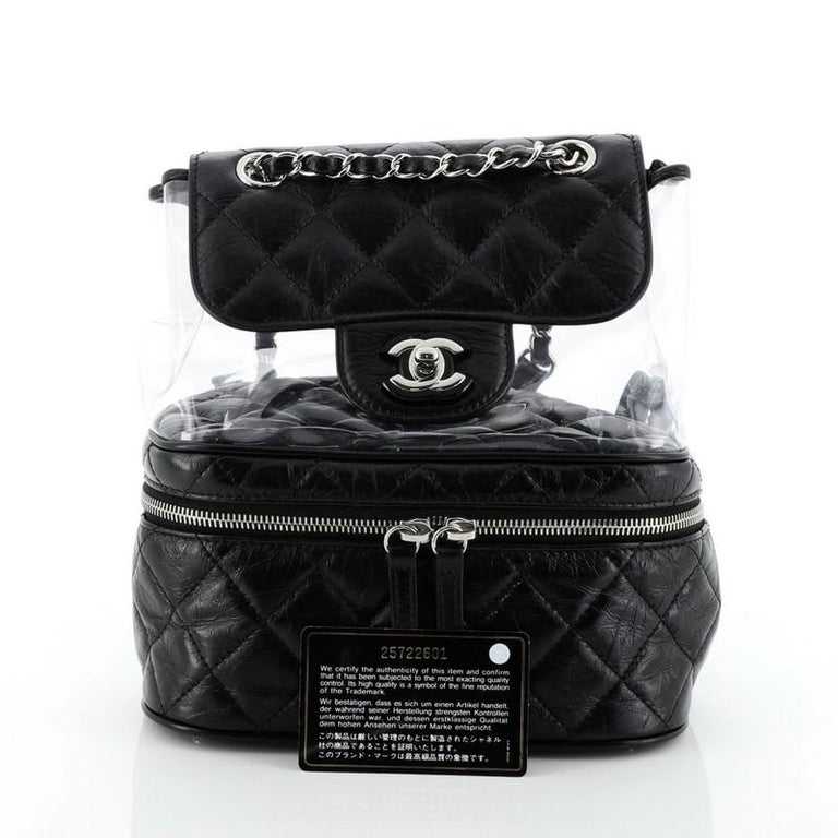 Chanel Zip Around Flap Backpack Quilted Crumpled Calfskin and PVC