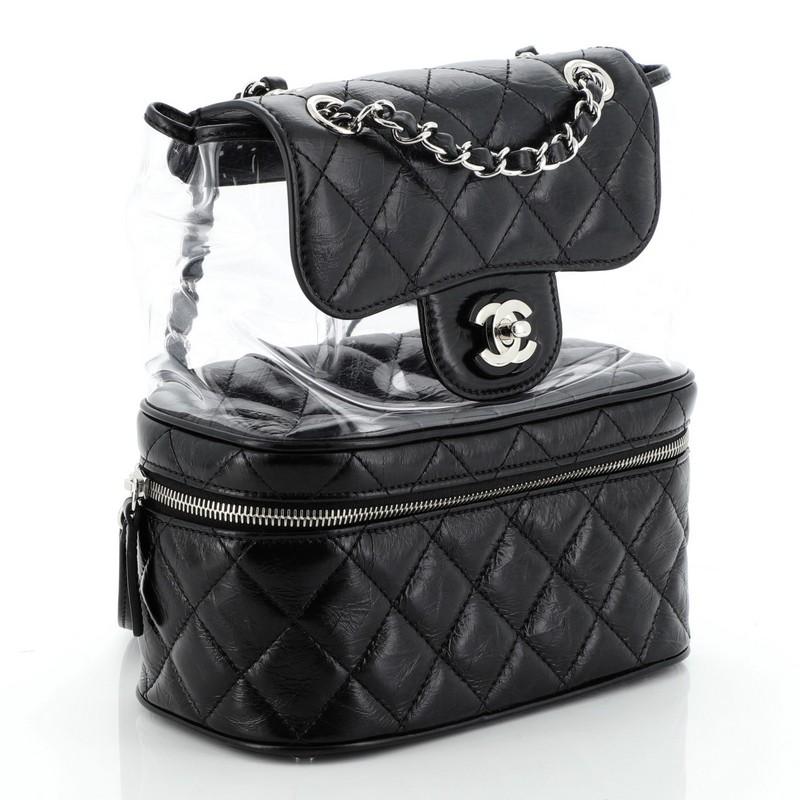 Black Chanel Zip Around Flap Backpack Quilted Crumpled Calfskin And PVC Small