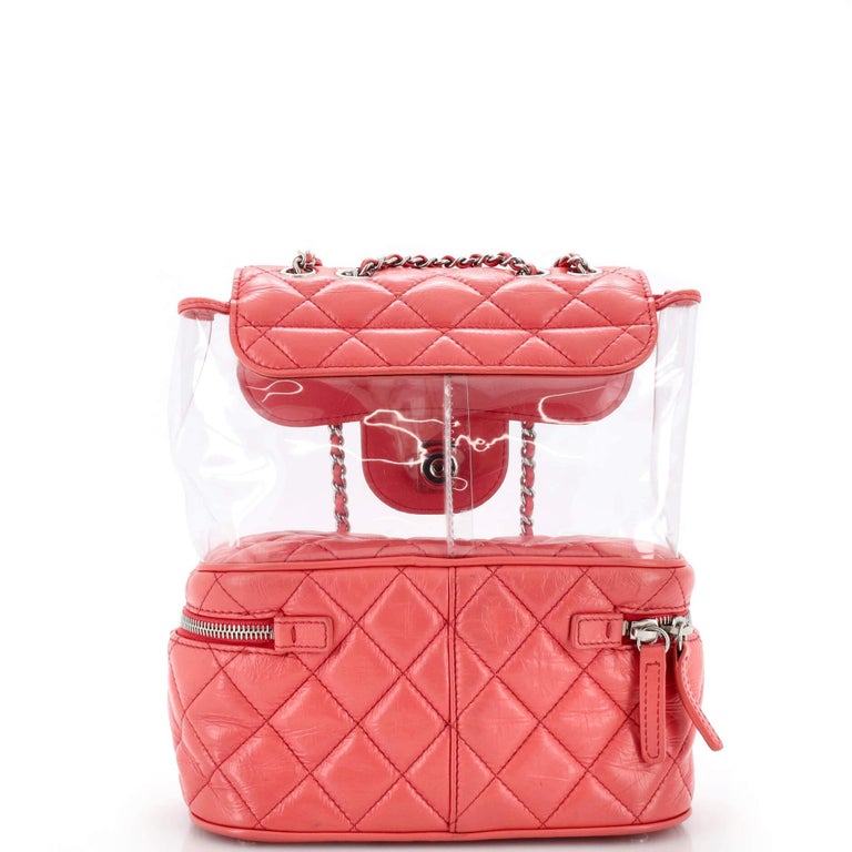 Chanel Zip Around Flap Bag Quilted Crumpled Calfskin and PVC Small
