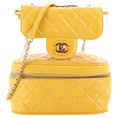 Chanel Zip Around Flap Bag Quilted Crumpled Calfskin and PVC Small