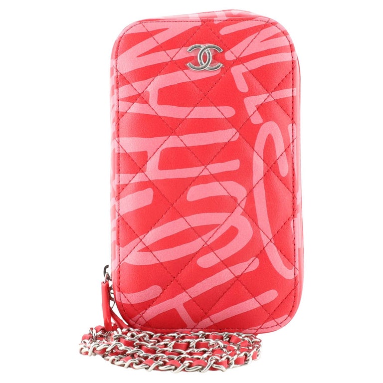 Chanel Zip Around Phone Case with Chain Printed Quilted Lambskin For