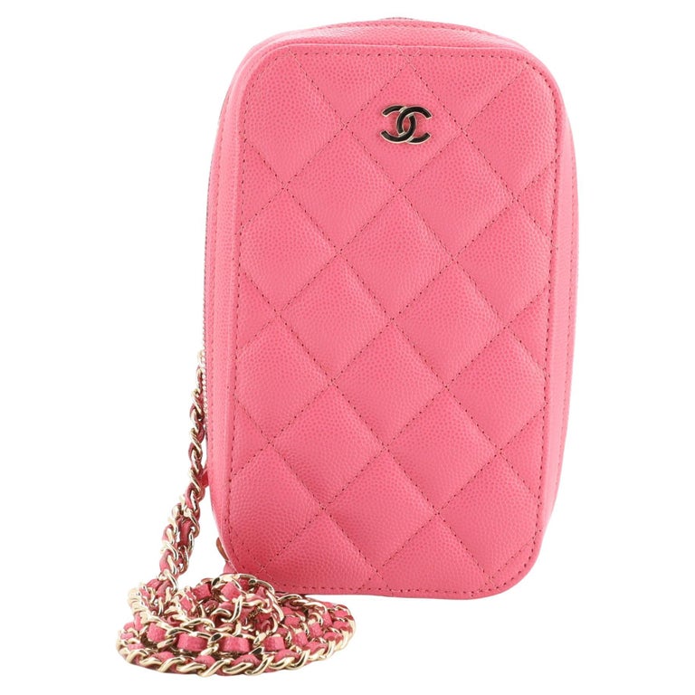 Chanel Zip Around Phone Case with Chain Quilted Caviar at 1stDibs