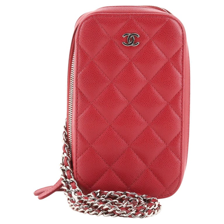 Chanel Zip Around Phone Case with Chain Quilted Caviar at 1stDibs