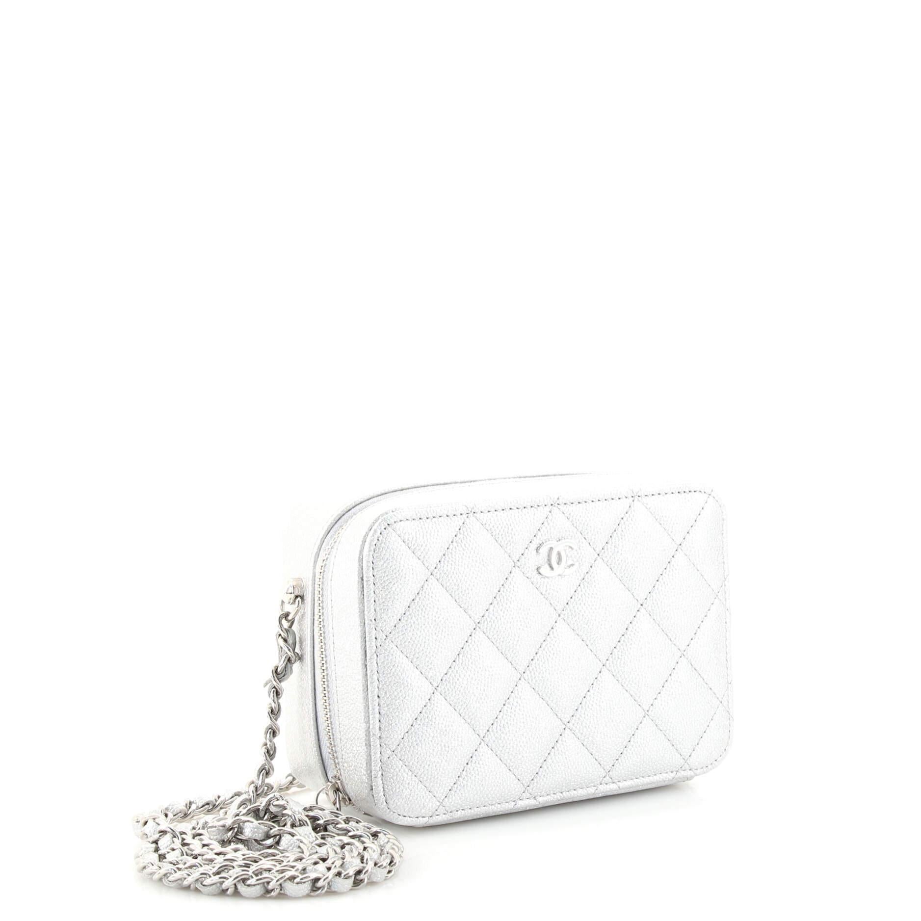 Gray Chanel Zip Around Vanity Case with Chain Quilted Caviar Mini