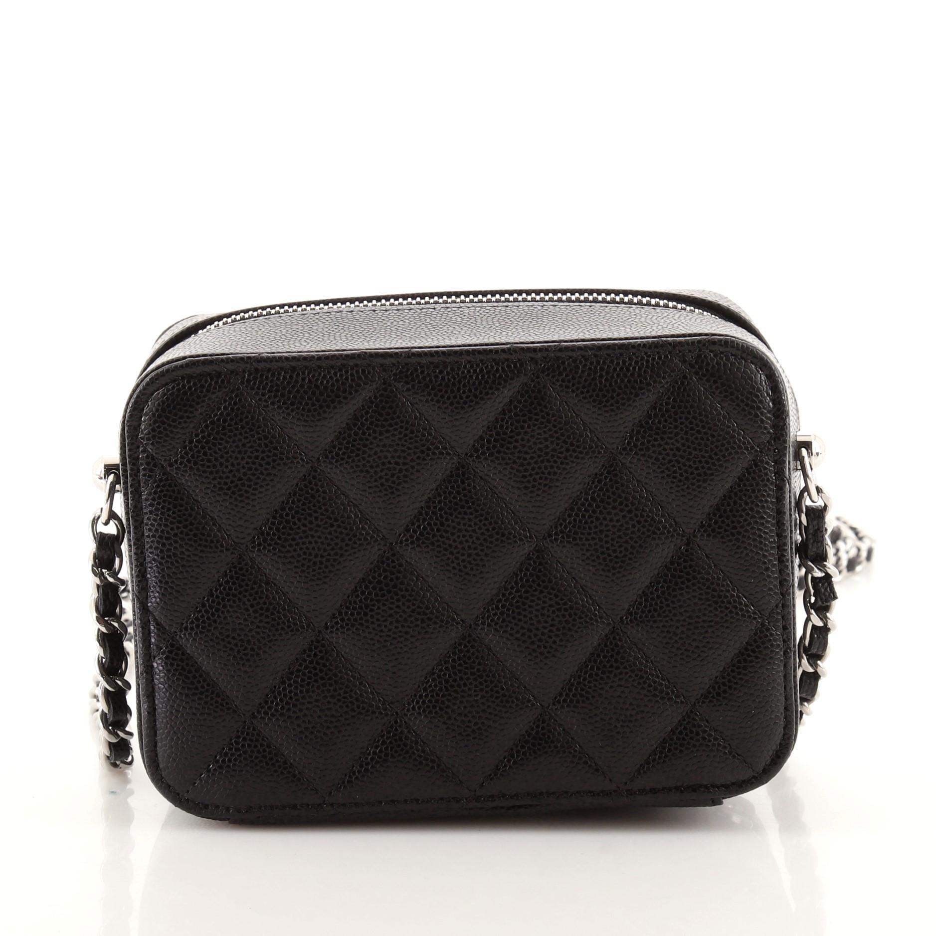 Chanel Zip Around Vanity Case with Chain Quilted Caviar Mini In Good Condition In NY, NY