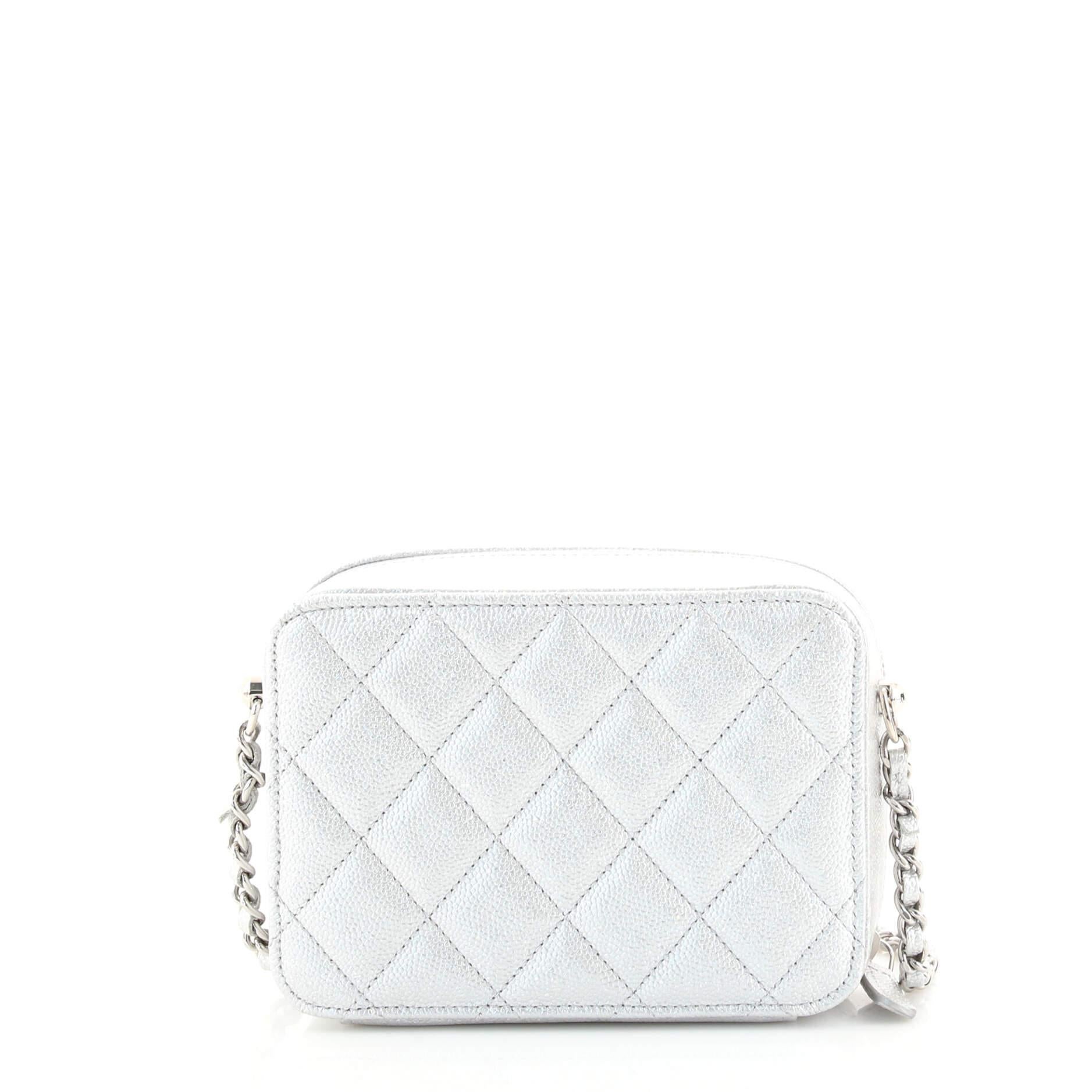 Chanel Zip Around Vanity Case with Chain Quilted Caviar Mini In Good Condition In NY, NY