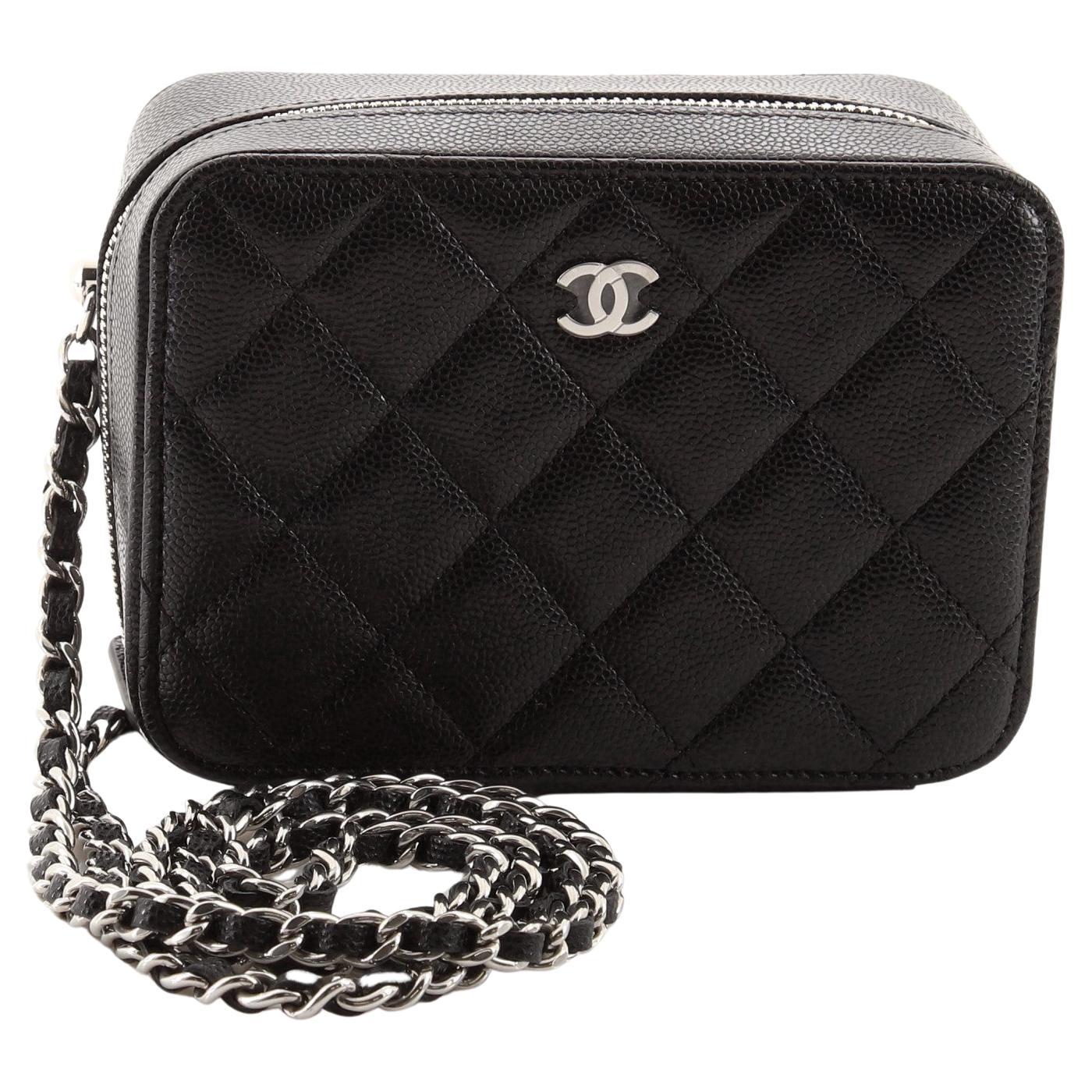 Chanel Zip Around Vanity Case with Chain Quilted Caviar Mini at 1stDibs