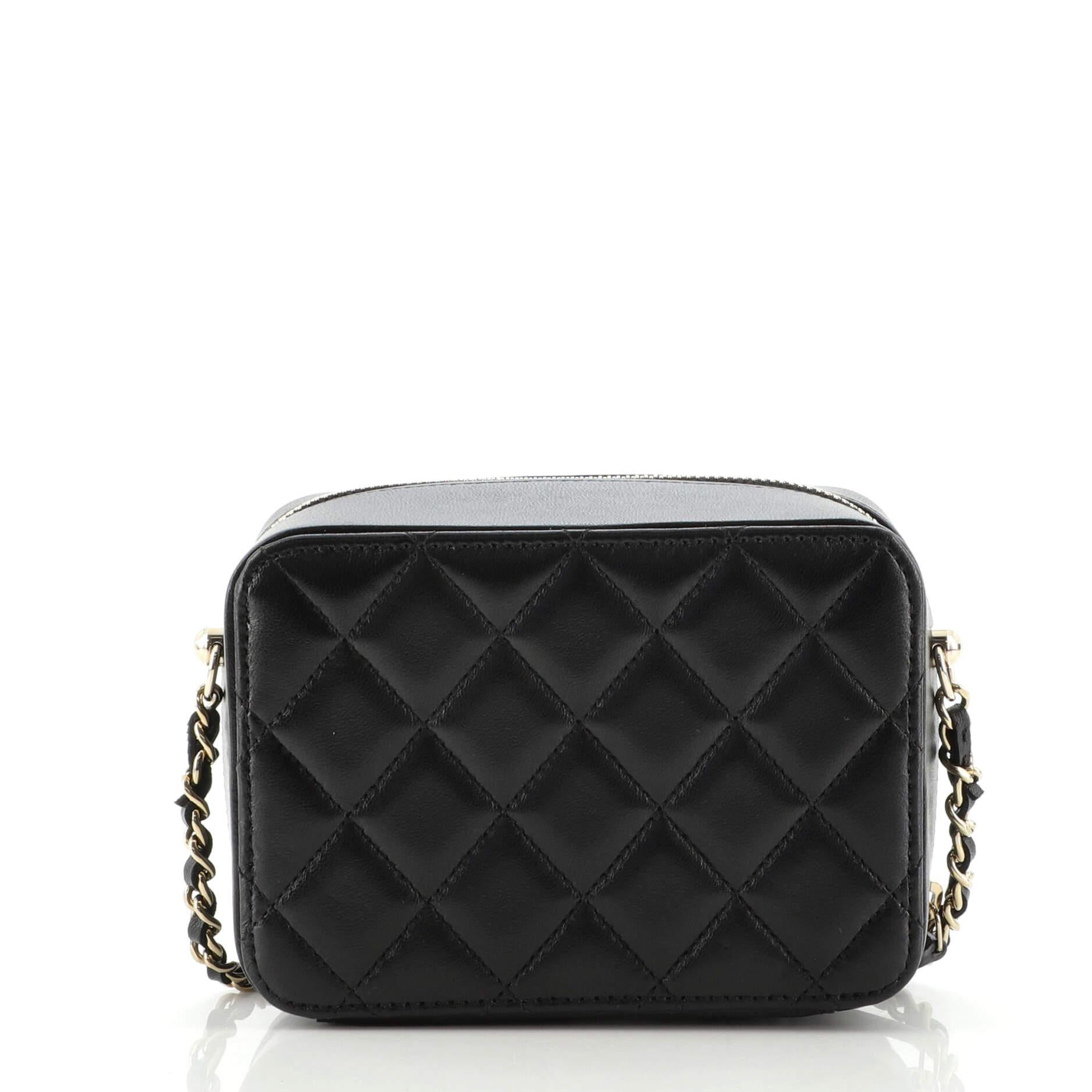 Chanel Zip Around Vanity Case with Chain Quilted Lambskin Mini In Good Condition In NY, NY