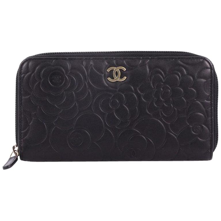 Chanel Zip Around Wallet Camellia Lambskin