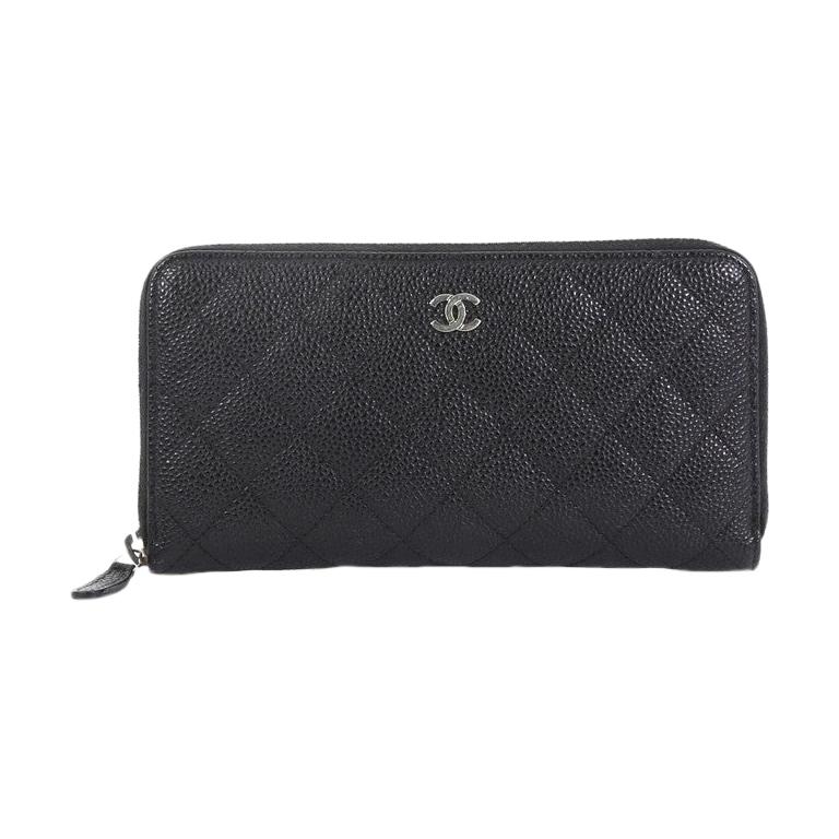 Chanel Zip Around Wallet Quilted Caviar Long For Sale at 1stdibs