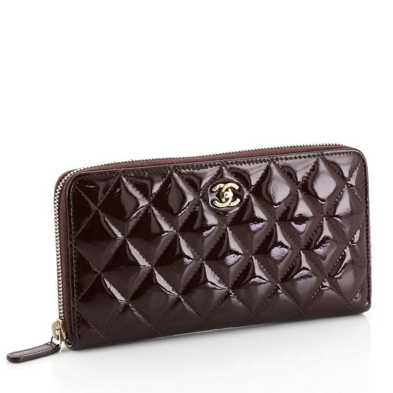 Black Chanel Zip Around Wallet Quilted Patent Long 