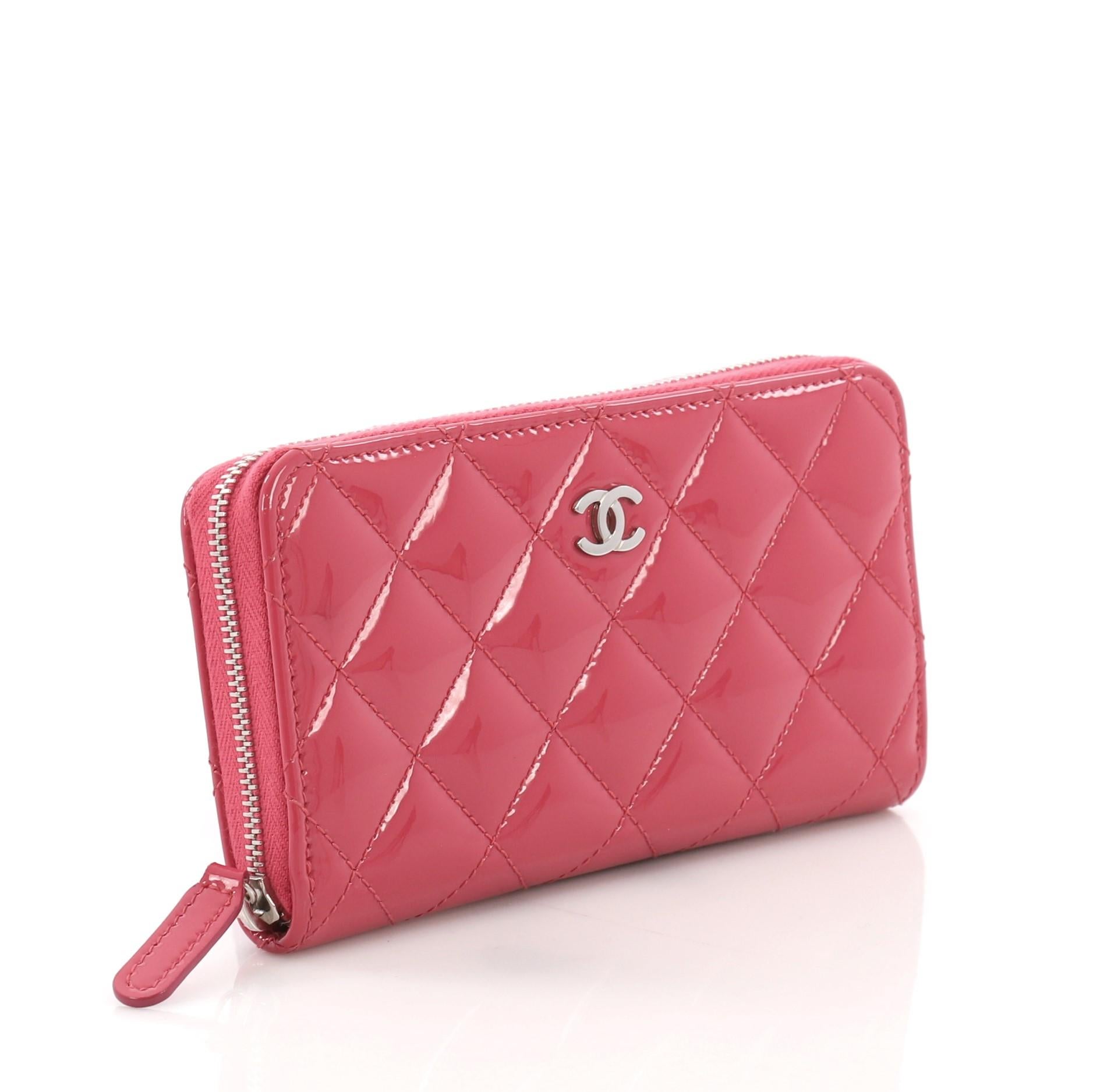Pink Chanel Zip Around Wallet Quilted Patent Small
