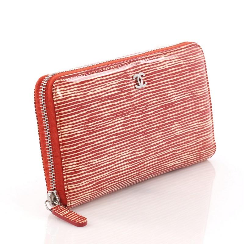 Pink Chanel Zip Around Wallet Striped Patent Long