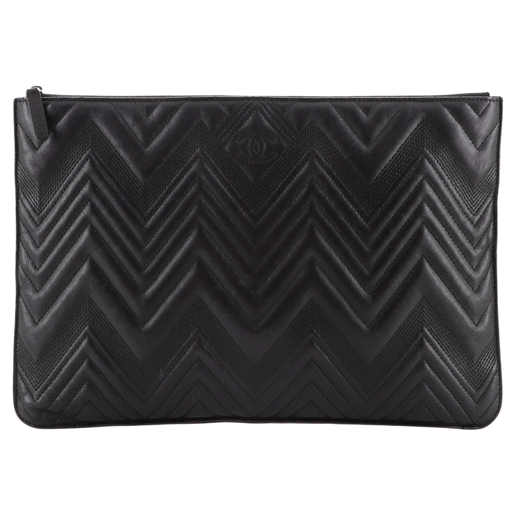 Chanel Zip Pouch Quilted Lambskin Large For Sale at 1stDibs