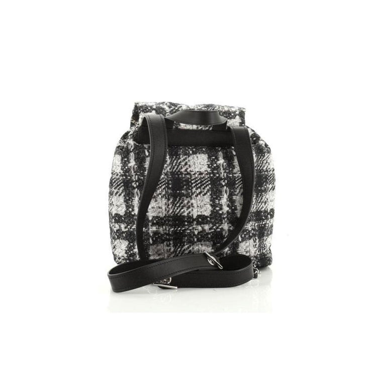 Women's or Men's Chanel Zip Printed Medium Black and White Nylon Backpack For Sale