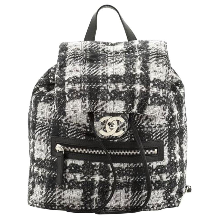 Chanel Zip Printed Medium Black and White Nylon Backpack For Sale